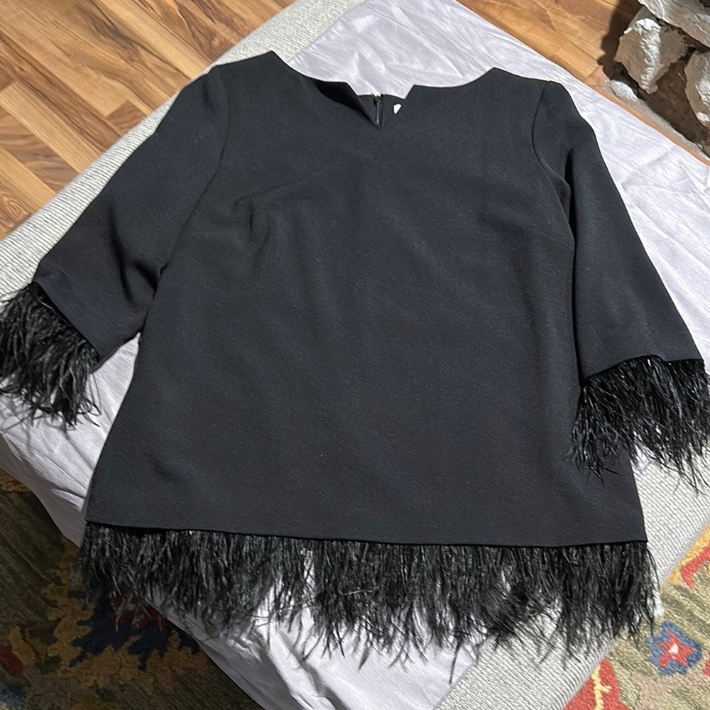 EUC Elegant Preston & York Black Feather Trim Top